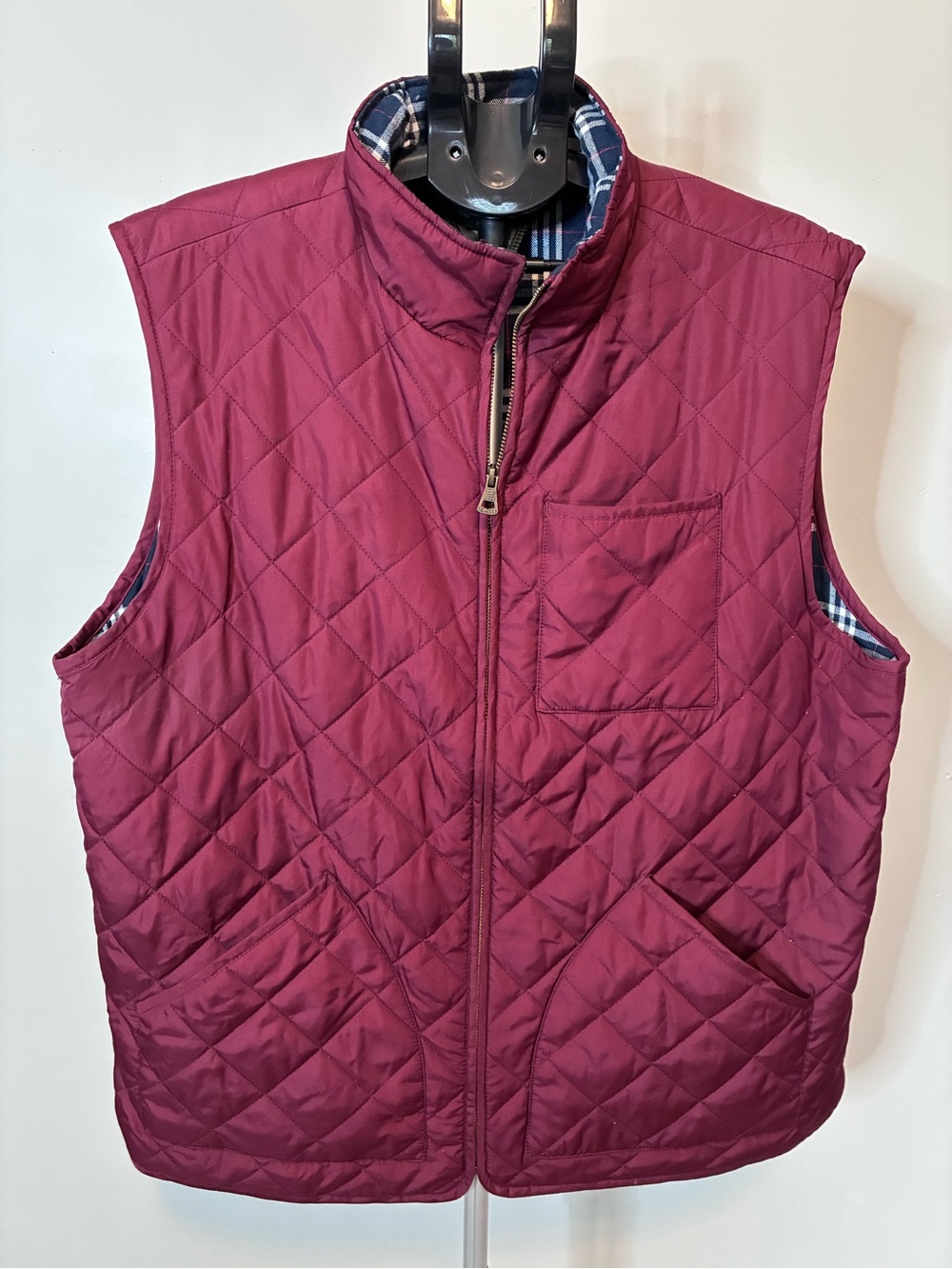 Weatherproof Vintage Quilted Puffer Vest Men’s XL Burgundy Plaid Lined Zip Front